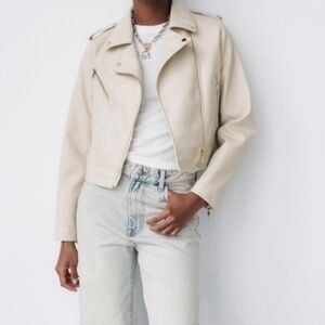 Zara Women's Off-White Leather Jacket